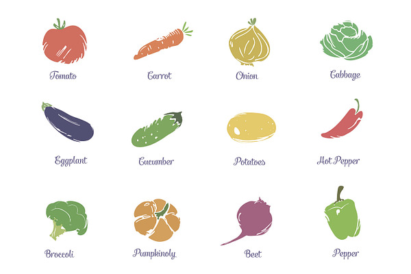 Set of vector drawing vegetables