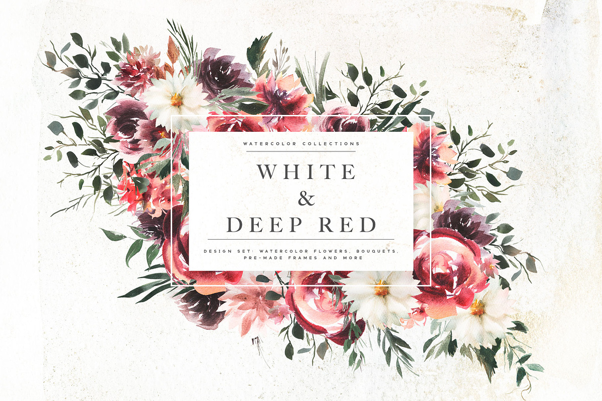 Watercolor White & Deep Red in Illustrations - product preview 8