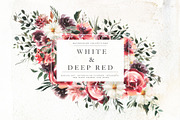 Watercolor White & Deep Red