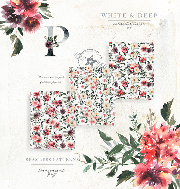 Watercolor White & Deep Red in Illustrations - product preview 3