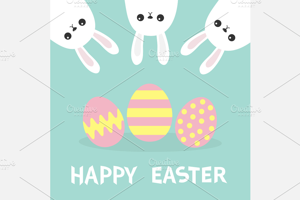 Happy Easter Three bunny rabbit Egg in Illustrations - product preview 8