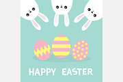 Happy Easter Three bunny rabbit Egg