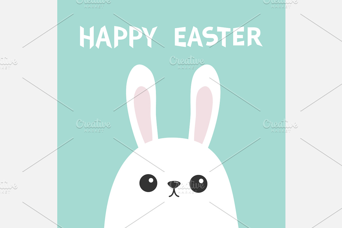 Happy Easter White bunny rabbit face in Illustrations - product preview 8