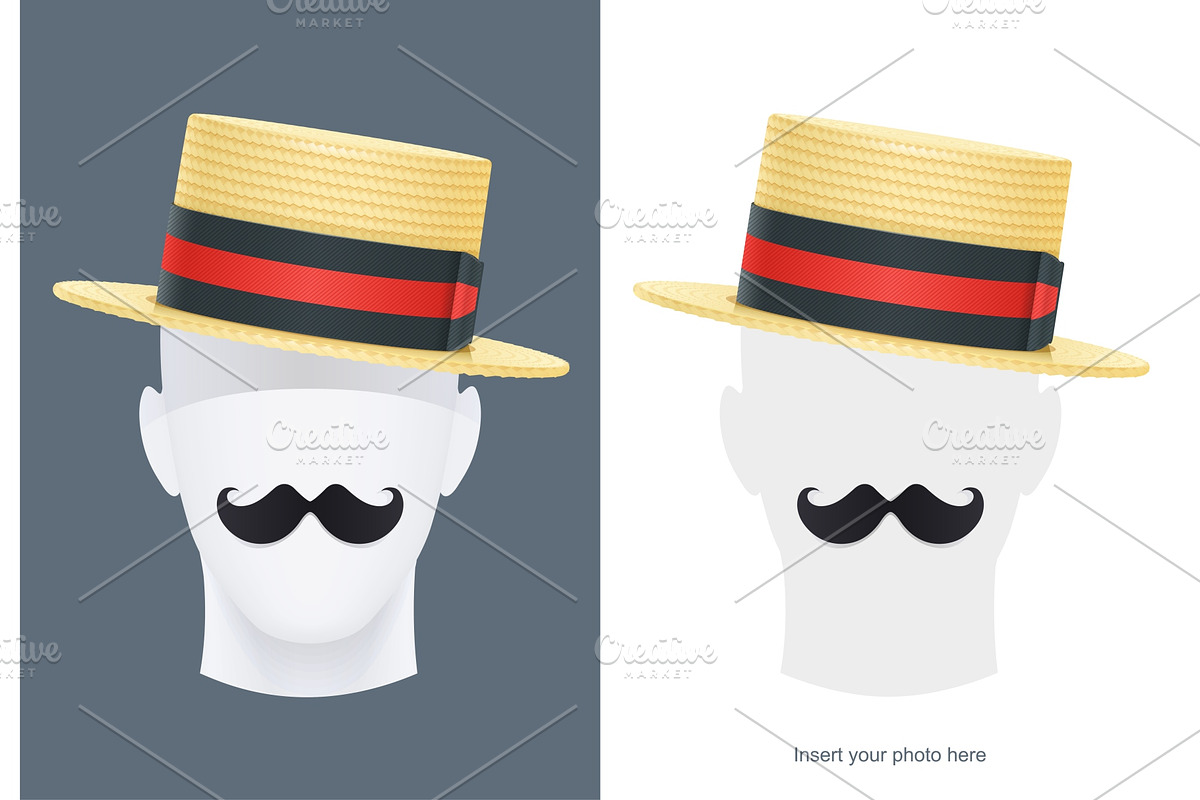 Vintage classic boater straw hat. in Illustrations - product preview 8