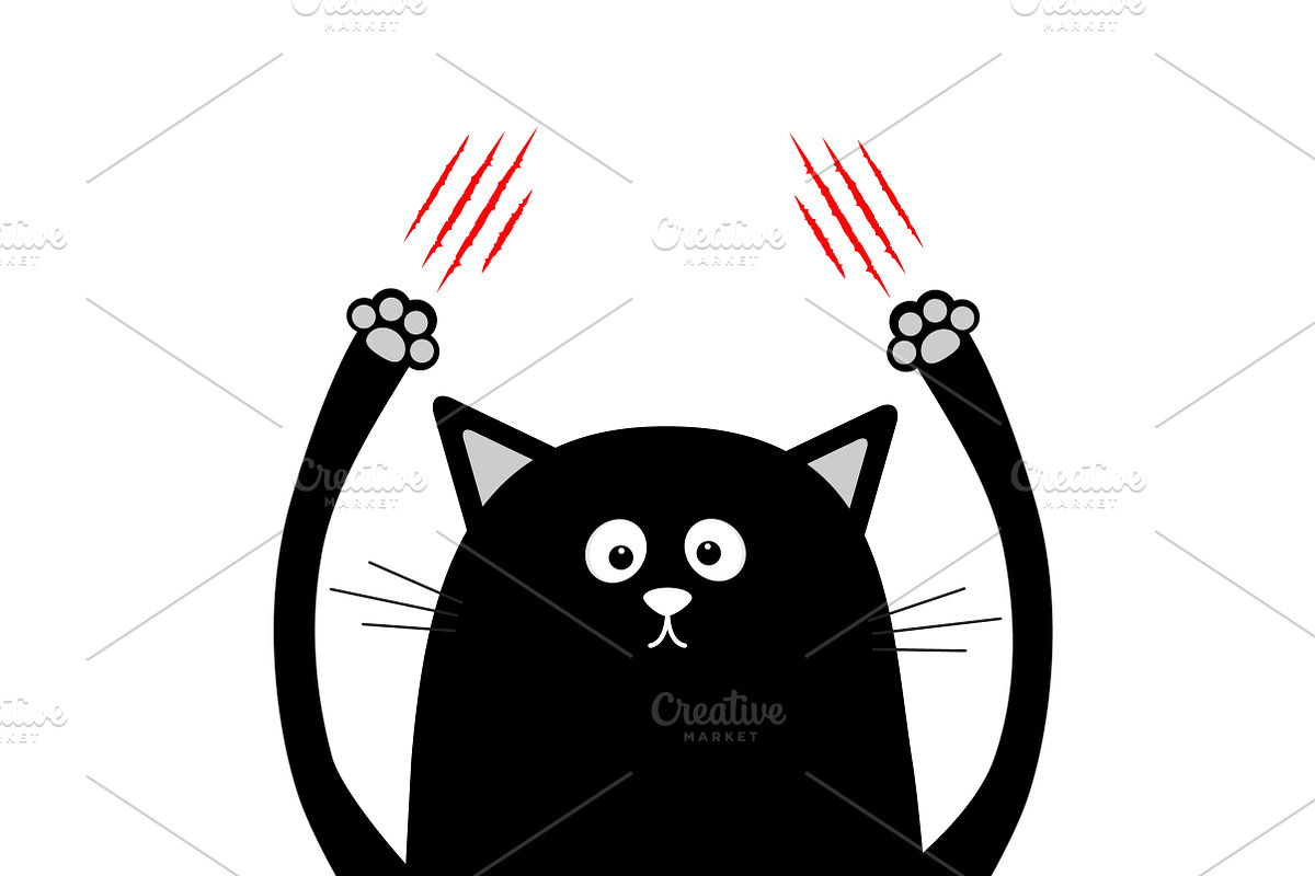 Cartoon black cat claw scratching. in Illustrations - product preview 8