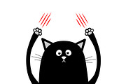 Cartoon black cat claw scratching.