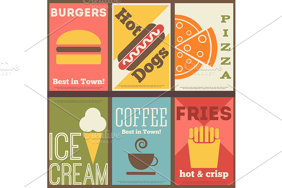 Fast Food Retro Posters Set