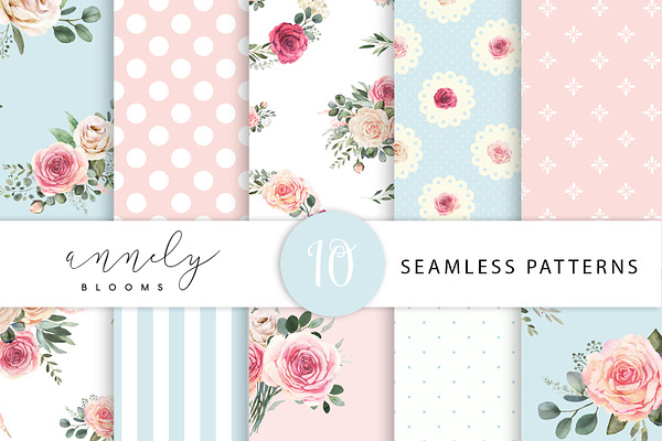 Watercolor patterns with roses