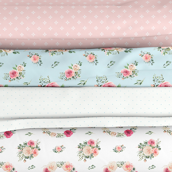 Watercolor patterns with roses in Patterns - product preview 5