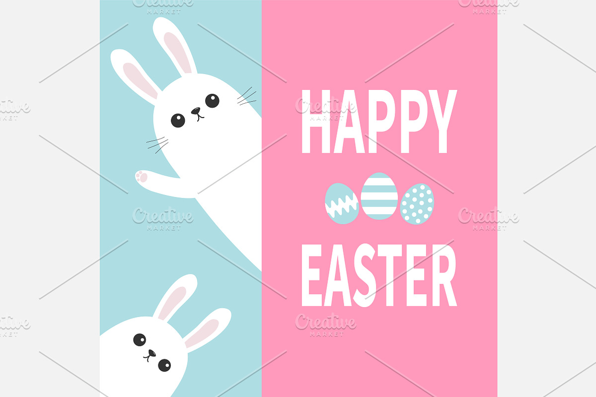 Happy Easter. Two white bunny rabbit in Illustrations - product preview 8