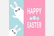 Happy Easter. Two white bunny rabbit