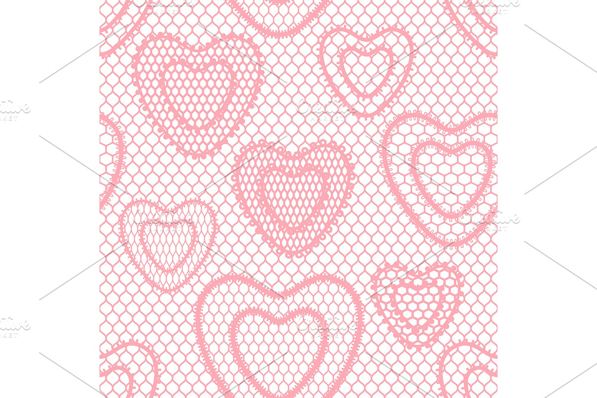 Seamless lace pattern with hearts in Patterns - product preview 8