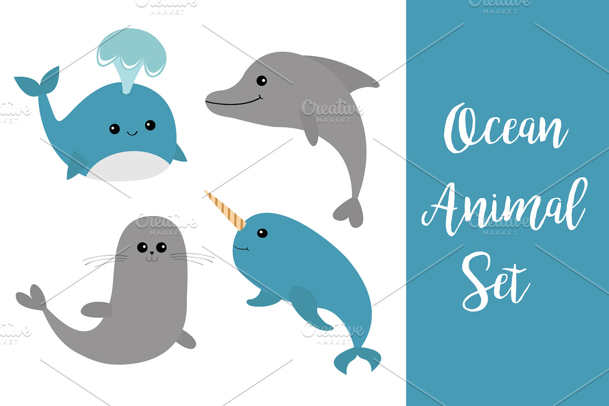 Cute sea ocean animal set. in Illustrations - product preview 8