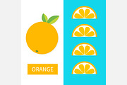 Orange fruit icon set. Slice