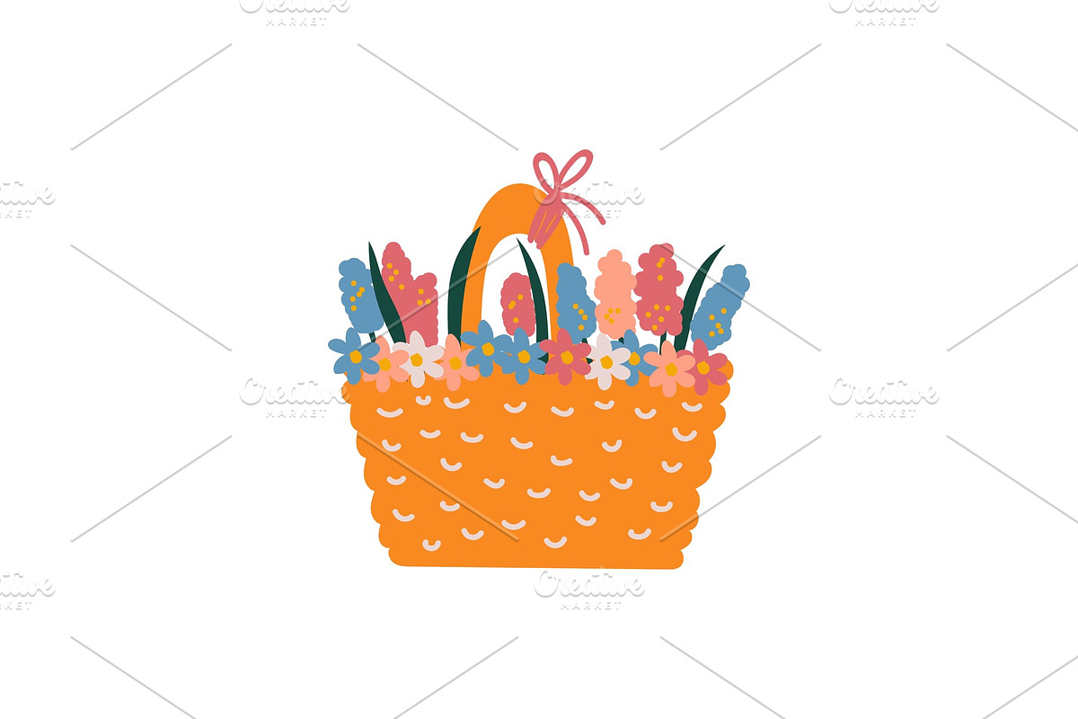 Beautiful Spring Flowers in Basket in Illustrations - product preview 8