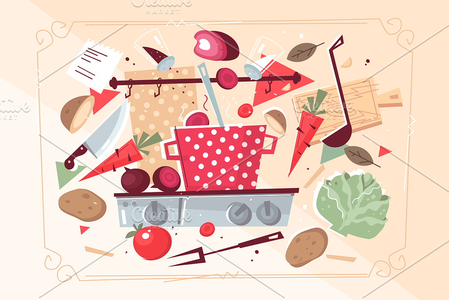 Kitchen pattern with food in Illustrations - product preview 8