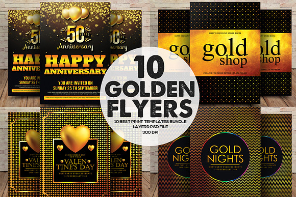 10 Golden Flyers Bundle in Flyer Templates - product preview 1