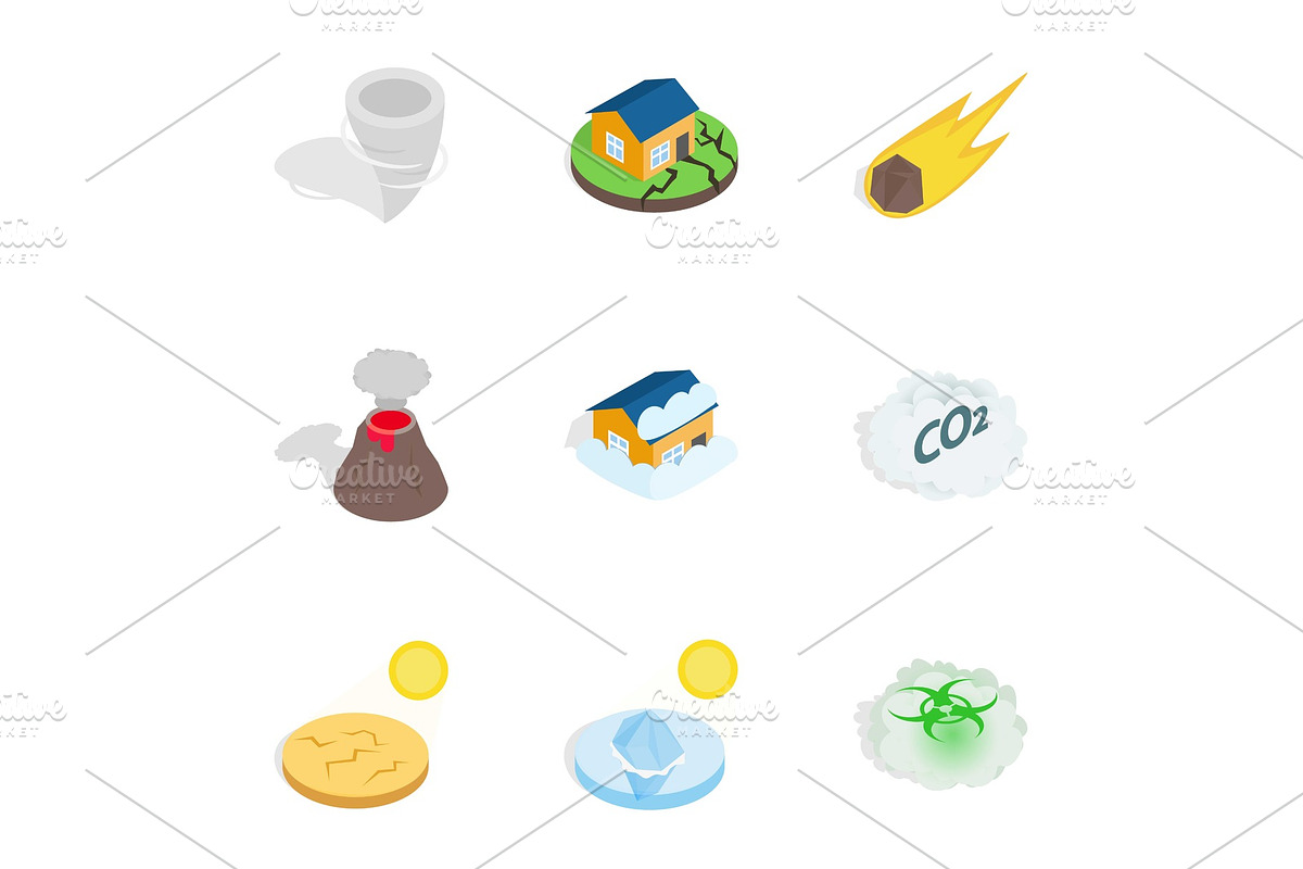Disaster icons, isometric 3d style in Objects - product preview 8