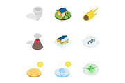 Disaster icons, isometric 3d style