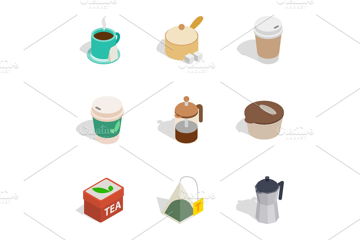 Hot drinks icons, isometric 3d style in Illustrations - product preview 8