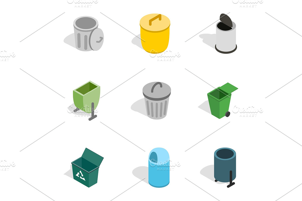 Garbage storage icons, isometric 3d in Objects - product preview 8