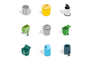 Garbage storage icons, isometric 3d