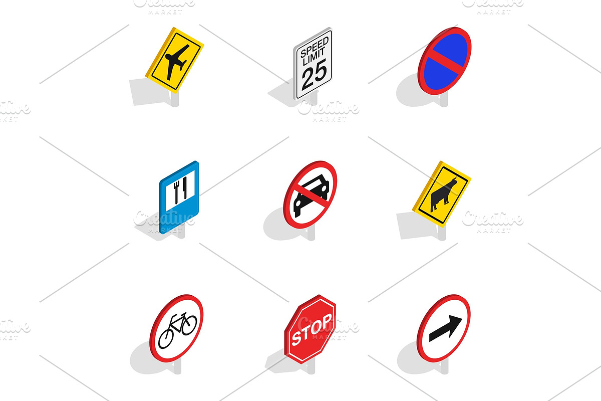 Traffic sign icons, isometric 3d in Illustrations - product preview 8