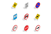 Traffic sign icons, isometric 3d