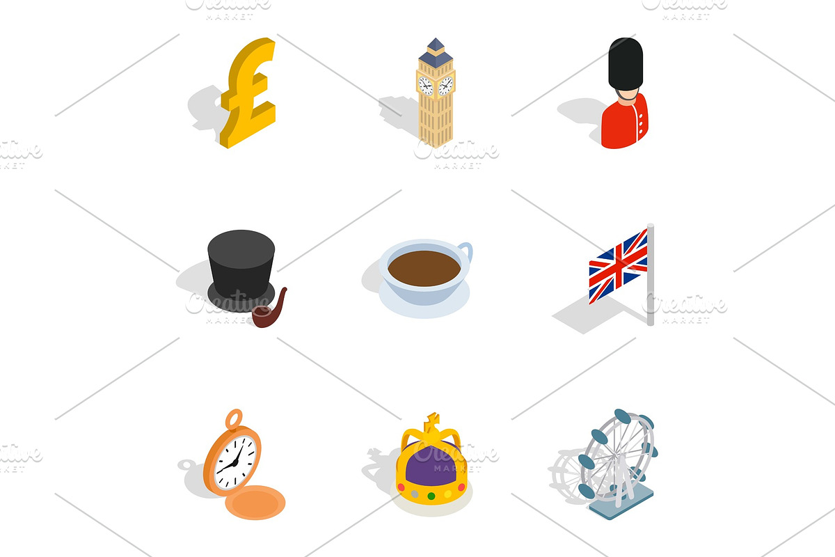 United Kingdom icons, isometric 3d in Illustrations - product preview 8