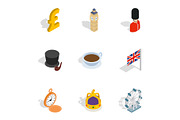 United Kingdom icons, isometric 3d