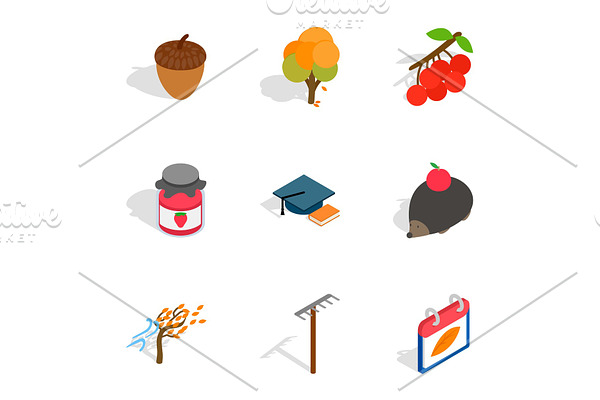 October icons, isometric 3d style