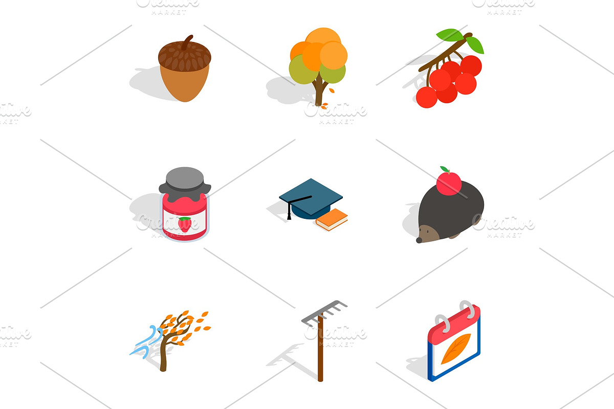 October icons, isometric 3d style in Illustrations - product preview 8
