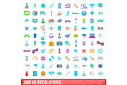 100 hi-tech icons set, cartoon style