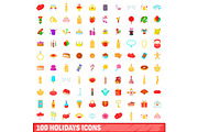 100 holidays icons set, cartoon