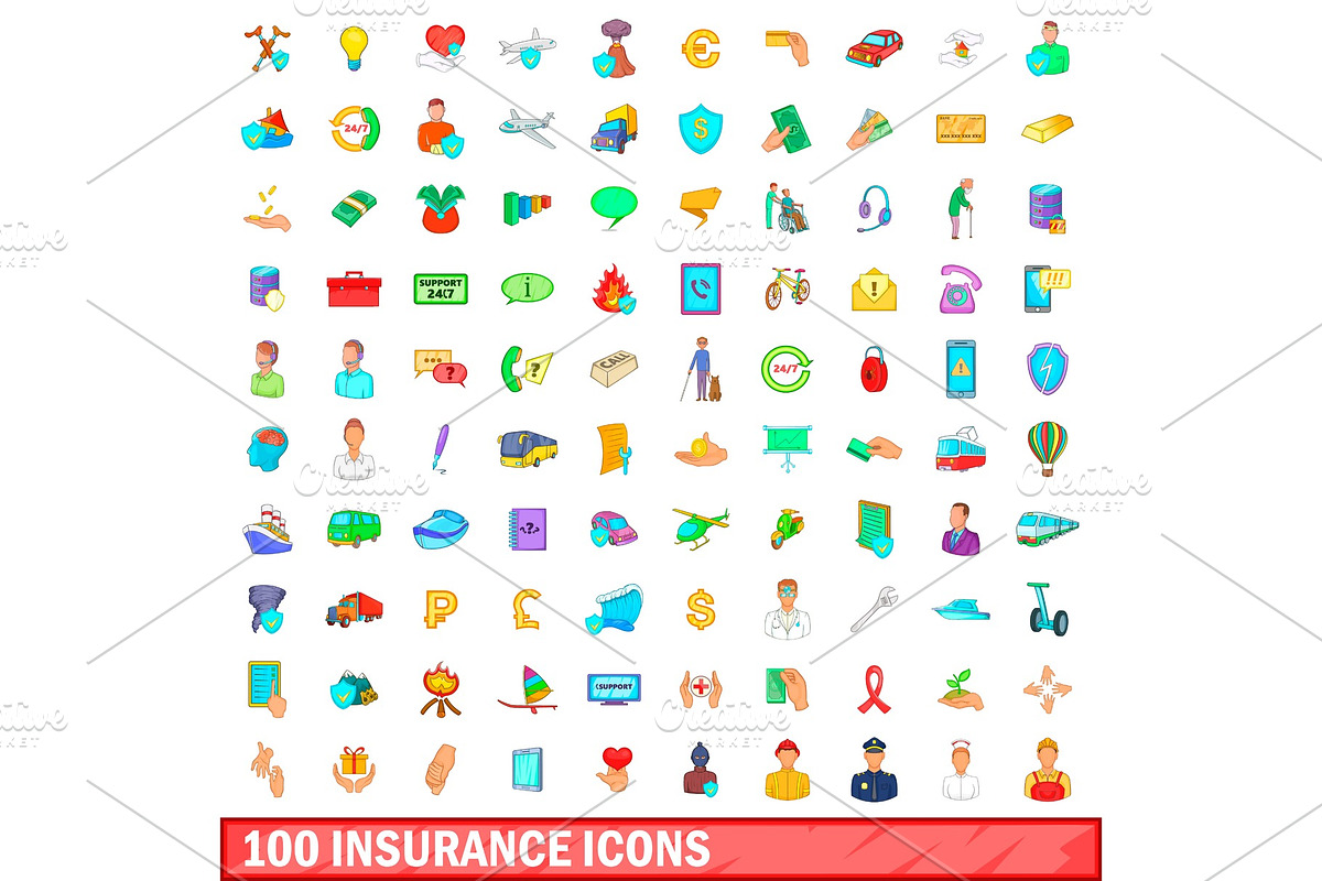 100 insurance icons set, cartoon in Illustrations - product preview 8