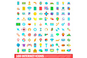 100 internet icons set, cartoon