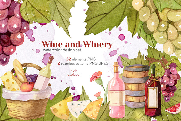 Watercolor Wine and Winery Set