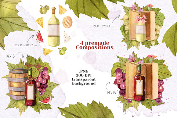Watercolor Wine and Winery Set in Illustrations - product preview 1