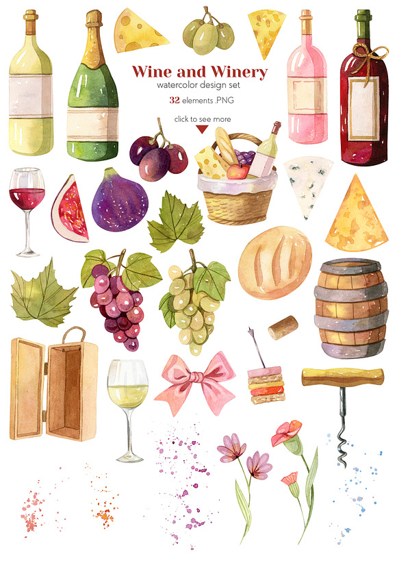 Watercolor Wine and Winery Set in Illustrations - product preview 2