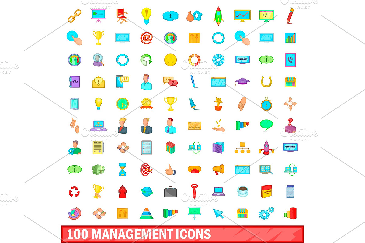 100 management icons set, cartoon in Illustrations - product preview 8