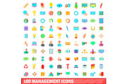 100 management icons set, cartoon