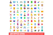 100 office icons set, cartoon style
