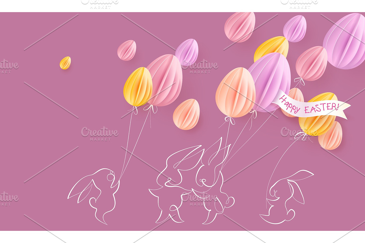 Happy Easter card. Cute rabbit with in Illustrations - product preview 8