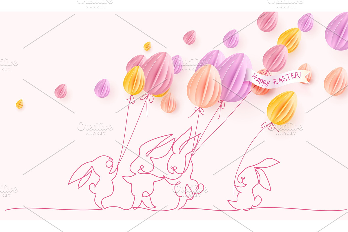 Happy Easter card. Cute rabbit with in Illustrations - product preview 8