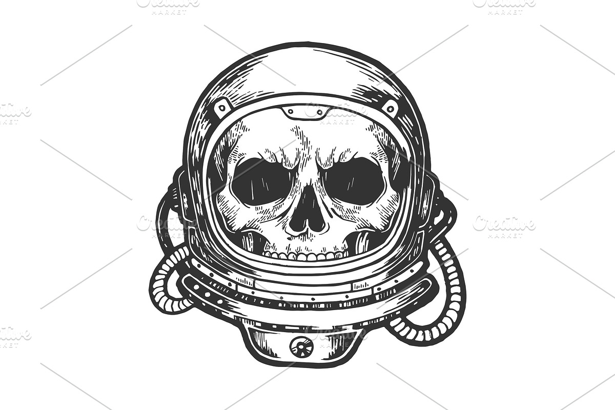 Human skull astronaut helmet sketch in Objects - product preview 8