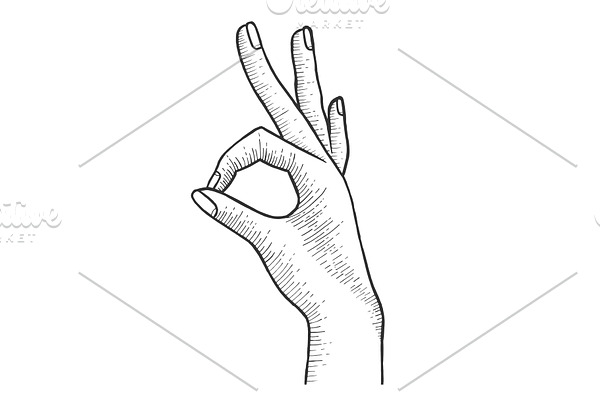 Hand with ok gesture sketch