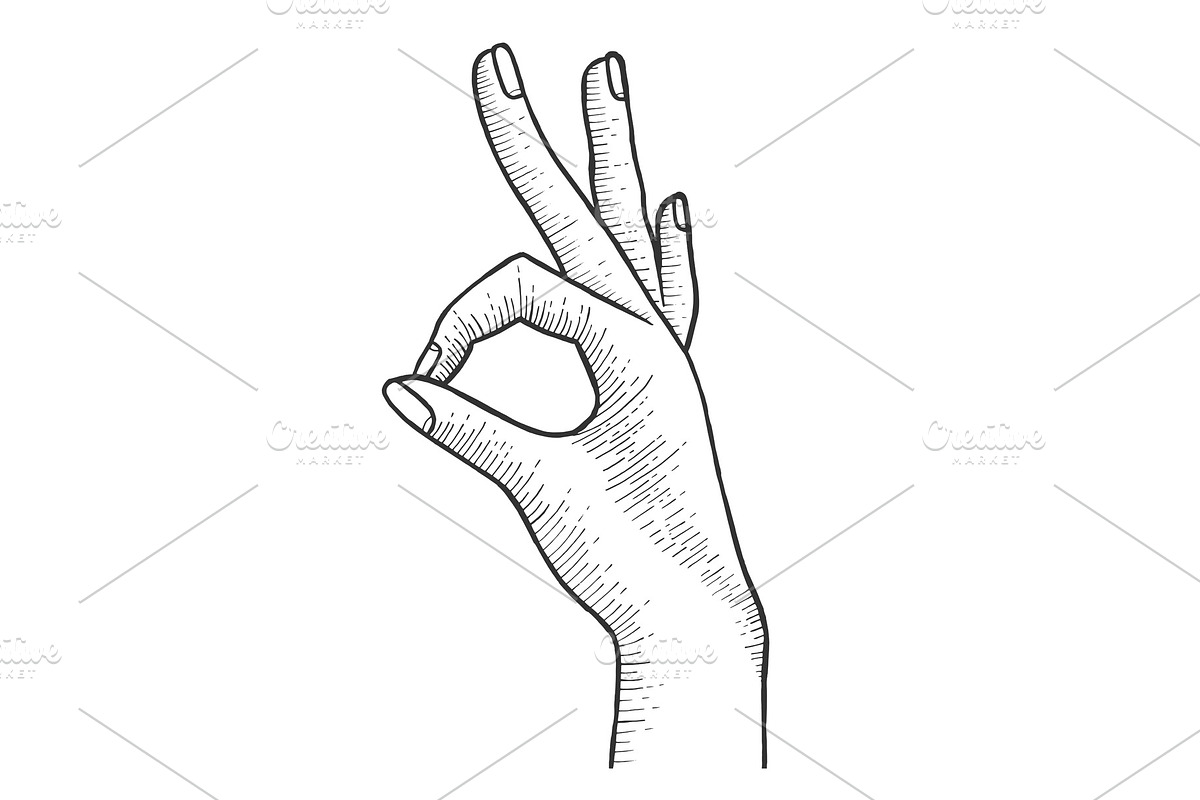 Hand with ok gesture sketch in Illustrations - product preview 8