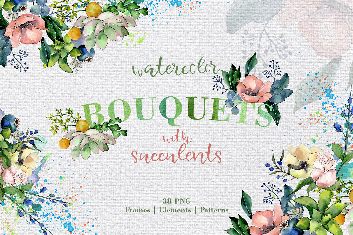 Bouquets with succulents Watercolor in Illustrations - product preview 8