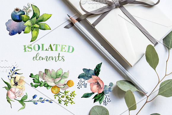 Bouquets with succulents Watercolor in Illustrations - product preview 3