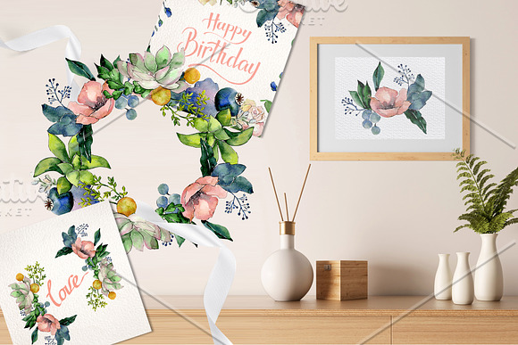 Bouquets with succulents Watercolor in Illustrations - product preview 7